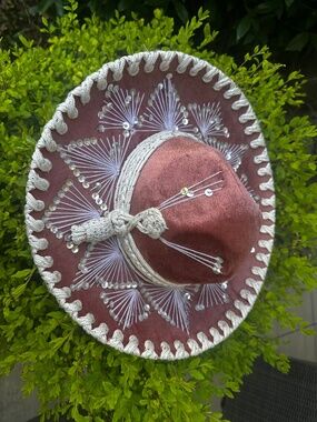 Vintage Mexican Mariachi Sombrero | Pink Velvet with Silver Trim